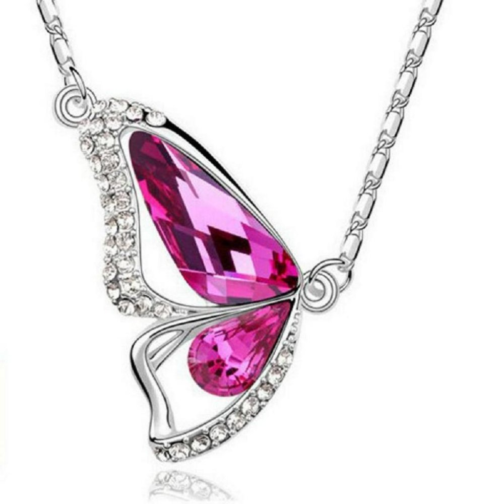 Fifth Avenue Delicate Pink Butterfly Silver Tone Pendant Necklace